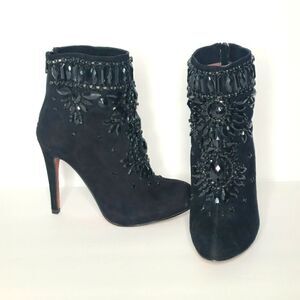 Luxury Rebel black suede Jeweled heeled booties